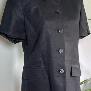 Amanda Smith Black Linen Blend Button up Short Sleeve Jacket SZ6 Office VTG Busi